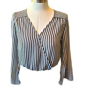 Black White Striped Top Bouse Blouson Long Sleeve Joe B Woman's Size Medium GG93